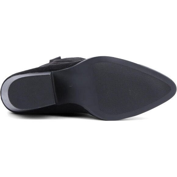 Women Black Suede Mid Calf Chunky Block Heel Western Embroidered Cowgirl Boot - Picture 6 of 7